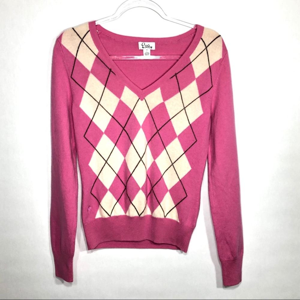 Lilly Pulitzer Pink Argyle Cashmere Sweater 🧶